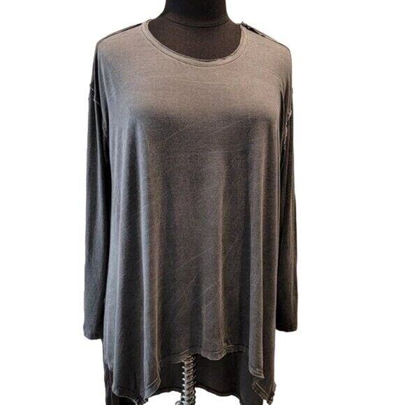 Fab'rik Tunic Top Women's Medium Gray Tie Dye Hi-Lo Stretch Tie Dye Reverse Seam - Picture 1 of 10